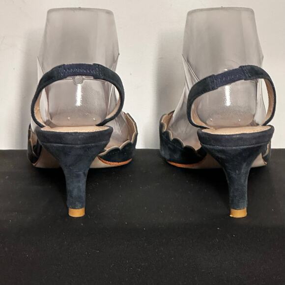 Pelle Moda Slingback Open Toe Black Sued Kitten Heel Pumps Size 7.5 - Picture 2 of 8